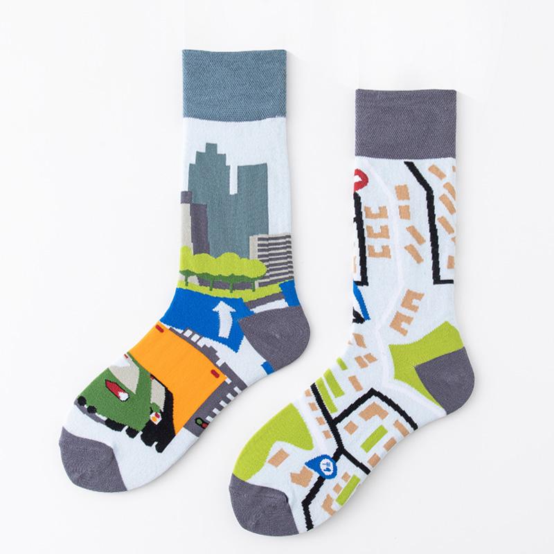 Wholesale Fashion Pattern Cute AB Socks Missmatching Left and Right Novel and Creative Unisex Cartoon Funy Socks 40-44