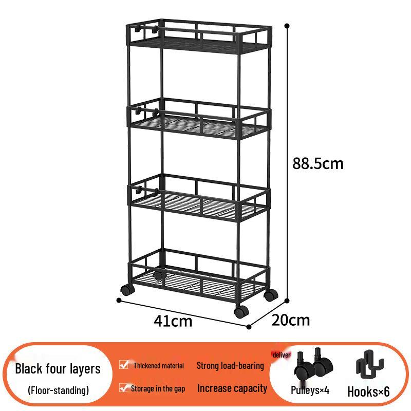 Multi-layer Bathroom Shelf with Wheels - Narrow Gap Storage Trolley