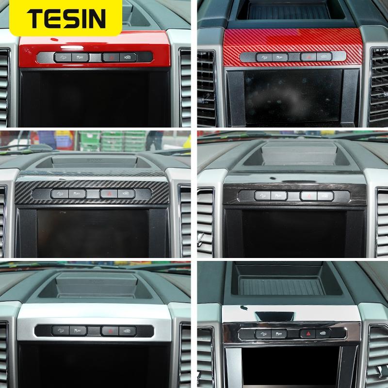 TESIN ABS Car Emergency Light Switch Panel Decoration Cover Trim Stickers for Ford F150 2015 Up Car Interior Accessories