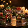 Rustic Holiday Fireplace Accents 2 Pcs Christmas Nutcracker Highland Cow Figurine Wooden Scottish Cattle Statue with Trumpet Winter Window