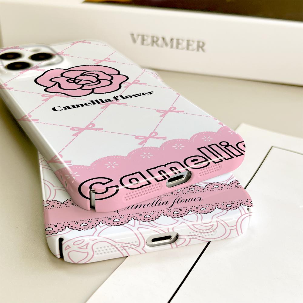 For iPhone 16 15 Samsung S23 S22 A13 A23 A52 A33 Huawei Honor Xiaomi Redmi OPPO Vivo Camellia Japonica Series Design Hard Full Camera Protection Case