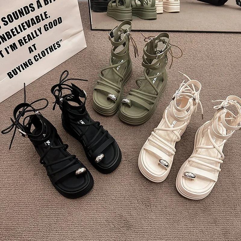 New Round Head Set Toe Women's Shoes Thick Soled Roman Sandals Tide Hollow Cold Boots Women