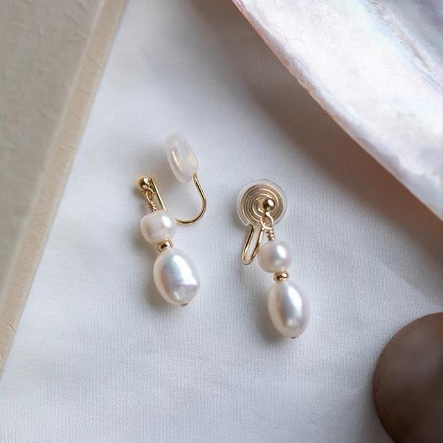 Puces d'oreilles en perles naturelles, boucles d'oreilles sans lobe pour femmes, boucles d'oreilles baroques, boucles d'oreilles en forme de spirale anti-moustiques, boucles d'oreilles haut de gamme de luxe léger, tendance rétro