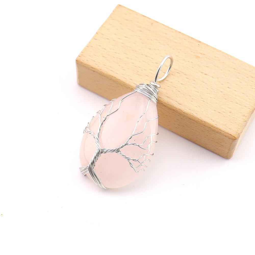 Natural Stone Crystal Agate Water Drop Winding Silk Tree Of Life Pendant Necklace Sweater Chain Water Drop Rough Stone N779