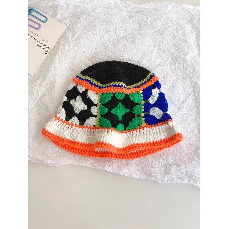 Y2K Korean-Japanese Hand Bucket Crochet Bucket Hats For Women Spring Autumn Winter Sun Cap Female Bow Designer Bob Basin Gorro