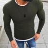 Fashion Men Round Neck Long Sleeve Patchwork Slim Knitted Sweater Pullover Top