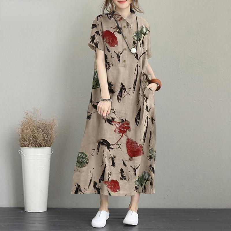 

Женское повседневное летнее платье с отложным воротником и длинными свободными рукавами