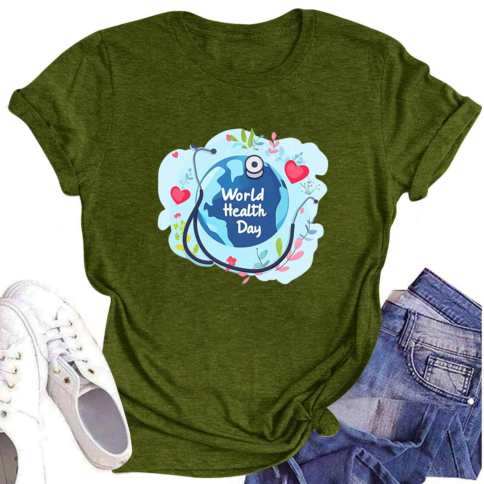 

Женская повседневная футболка с короткими рукавами и круглым вырезом с принтом и буквенным топом L армия зеленый