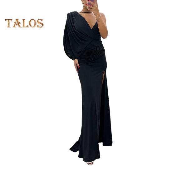 

Женское вечернее платье с плиссировкой, высоким разрезом, глубоким V-образным вырезом, мешковатое асимметричное платье длиной до пола, одно плечо, макси-платье, бальное платье для коктейльной вечеринки, банкетное платье 2XL чёрный