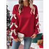 Women Autumn Winter Sweet Tops O-neck Long Sleeve Bow Decoration Red Christmas Sweatshirts Top