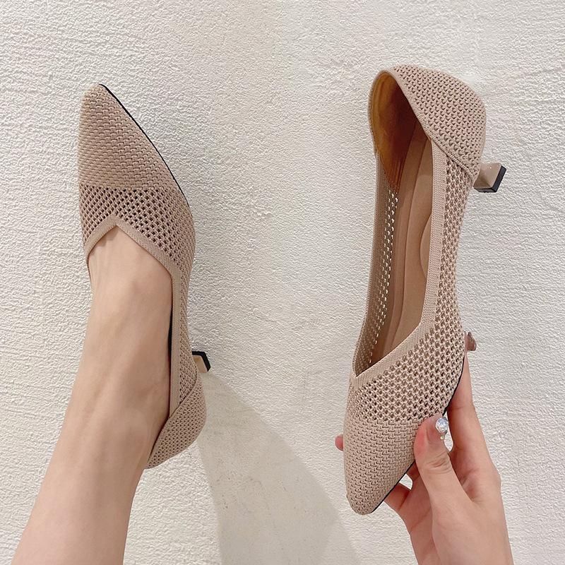 Princess shoes stiletto shoes new spring and summer knitted stiletto pointed head shallow mouth flying knitted women's single shoes high heels