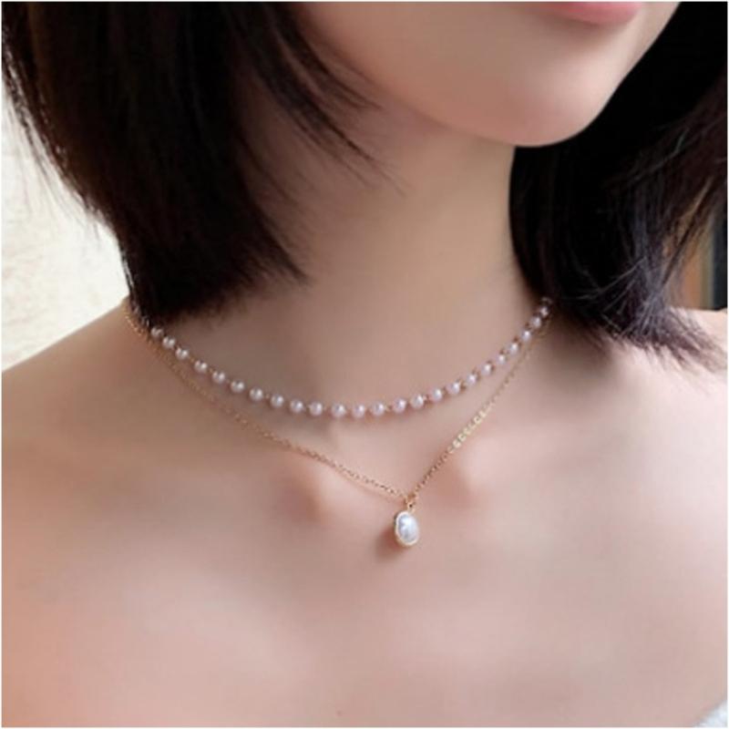 Multi Strands Imitation Pearls Pendant Necklace for Women Length Adjustment Clavicle Chain Everyday Wear Jewelry