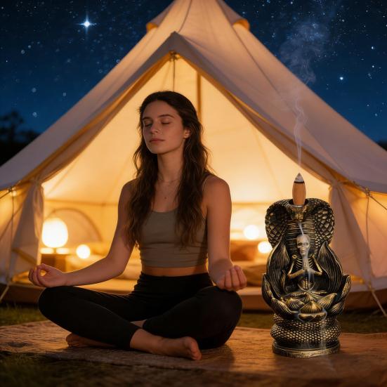 Skull Snake Incense Burner Holder Backflow Waterfall Cone Incense Holder Zen Skeleton Incense Burner for Home Bedroom Yoga Aromatherapy Relaxation