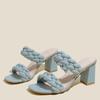 Roma Style Women Square High Heels Slippers Fashion Green Weave Strap Casual Sandals Ladies Open Toe Summer Shoes Sliders