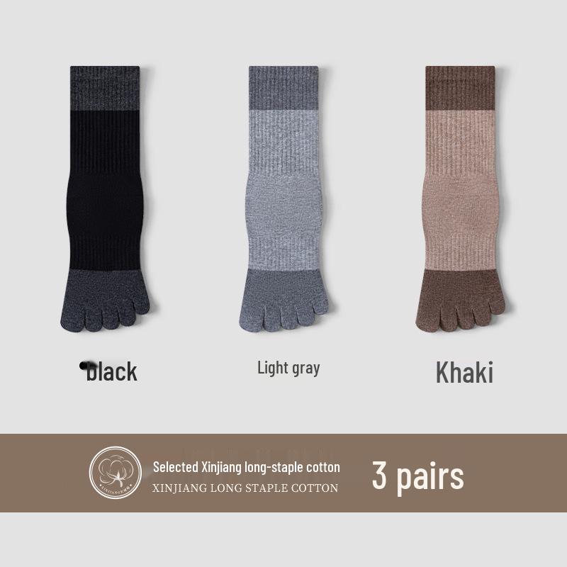 Men's Sports Cotton Five-Toe Socks: Sweat-Absorbent, Anti-Odor, Mid-Calf, Solid Colors, Autumn Collection.