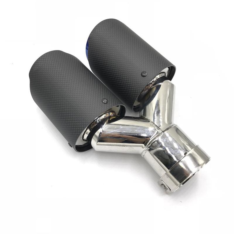 1Piece AK Dual Exhaust Tip Glossy Carbon Fiber Black Pipe Double Exhaust Tail End Pipe Exhaust Muffler Tip for Universal