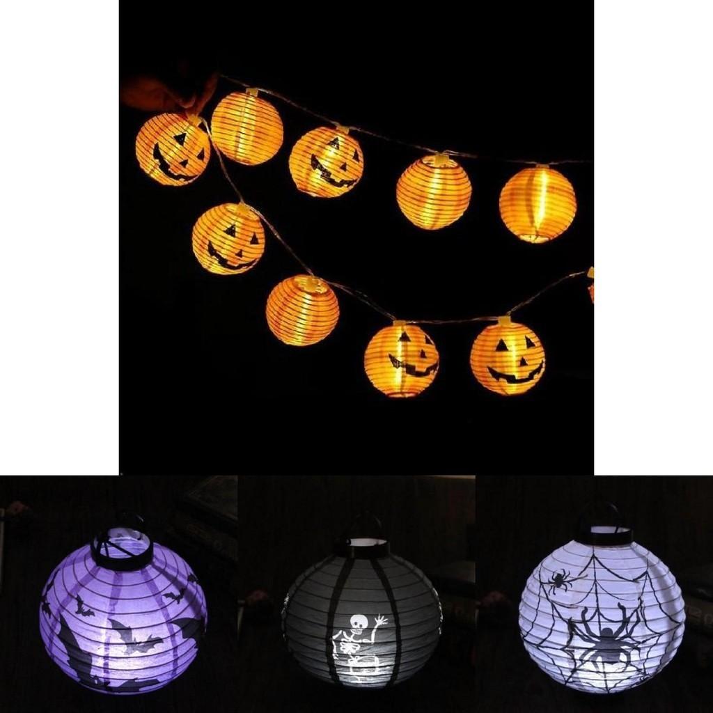 Hochwertige LED Papierkürbislaterne mit Spinne und Fledermaus für Halloween-Partydeko