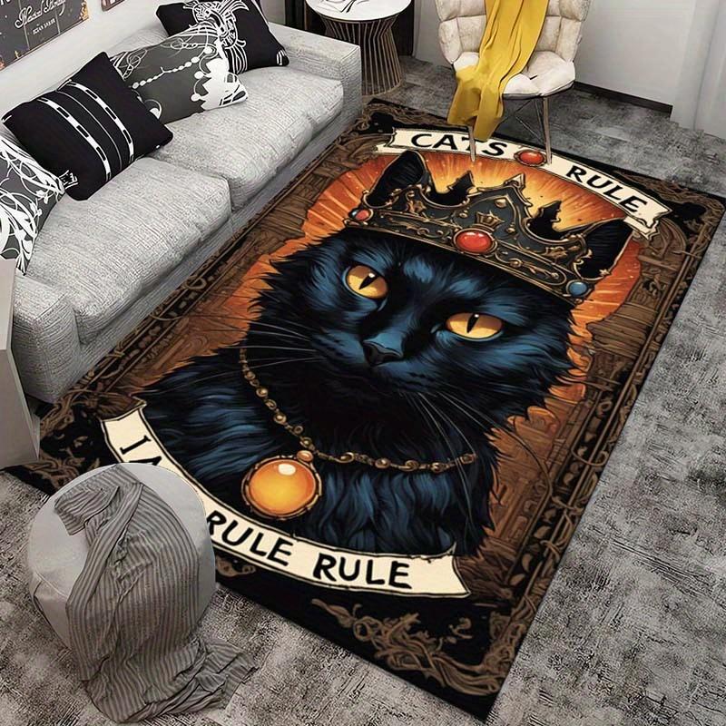 Cats Rule Rug for Pet Lovers' Home | Royal Black Cat Carpet | Elegant Animal-Themed Decor Skid resistant carpet