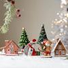 Festival Colorful Christmas Houses Tree Bear Statue Resins Miniature Figurine Ornament Seasonal Holiday Desktop Decors