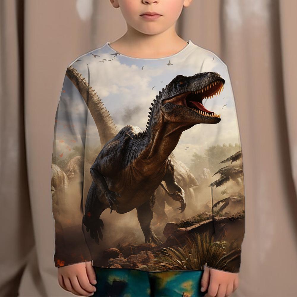 Korean Children's Clothing 2023 Kids Replica Brands 3d Print Animals Dinosaur Tops For Boys Fashion Autumn T-Shirt Full Sleeve