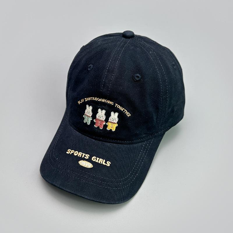 Cute Cartoon Rabbit Embroidered Baseball Cap Women Show Face Small Shade Sweet Cap