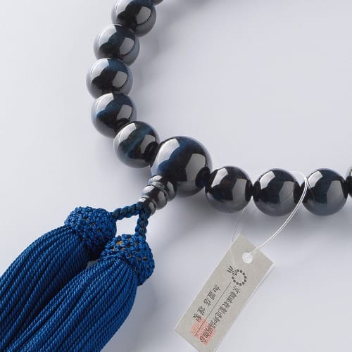 Buddhist Altar Shop Takita Shoten Kyoto Buddhist Prayer Beads for Men, Blue Tiger's Eye Stone, 22 Beads, Silk Tassel with Head, Prayer Beads Bag, Suit
