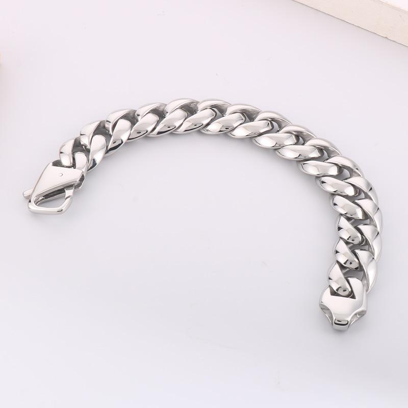 18mm Punk Polished Stainless Steel Cuban Chain Bracelet Men's Chunky Day Button Accessories Party Gift Fashion Jewelry