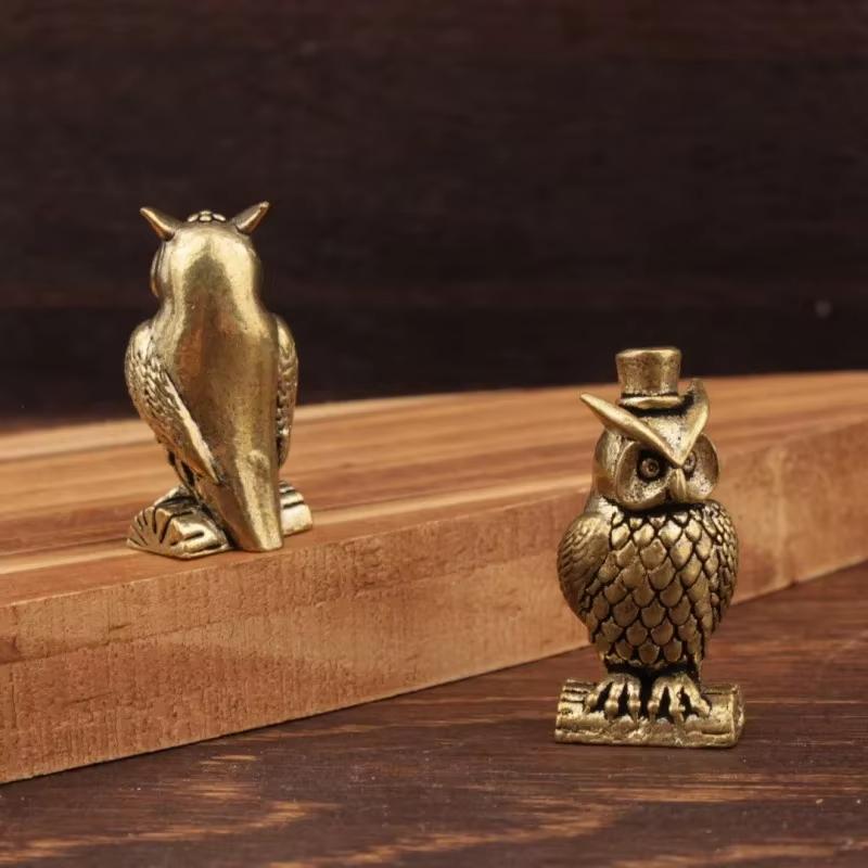 1Pcs Handmade Boho Decor Owl Brass Ornament Creative Figurine Small Desk Decoration Unique Gift For Home