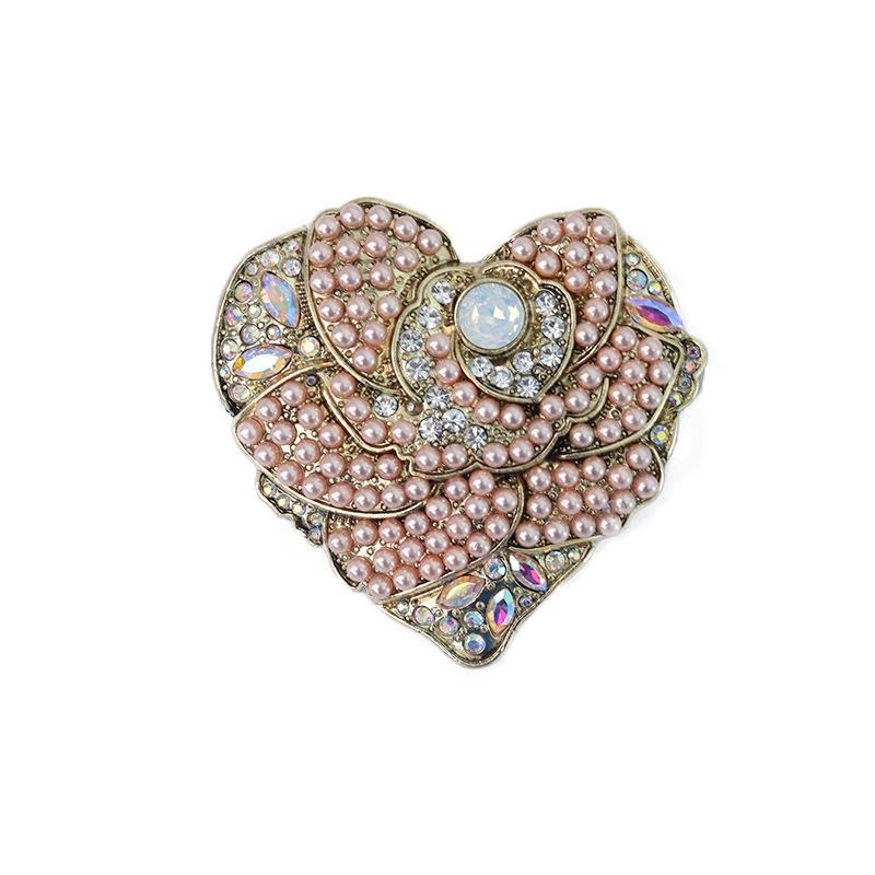 SKEDS Women Men Fashion Classic Crystal Heart Pearl Badges Vintage Exquisite Rhinestone Banquet Party Accessories Brooch Pin
