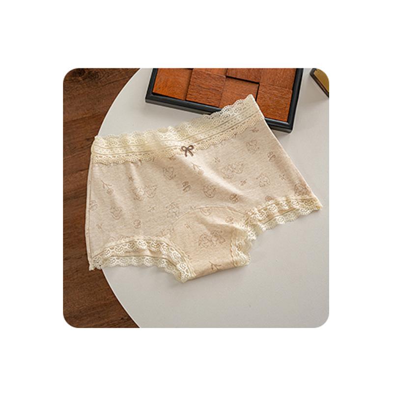 Ladies Spring and Autumn Lace Cotton 10A Antibacterial Cotton Long Crotch Waist Flat Angle Briefs