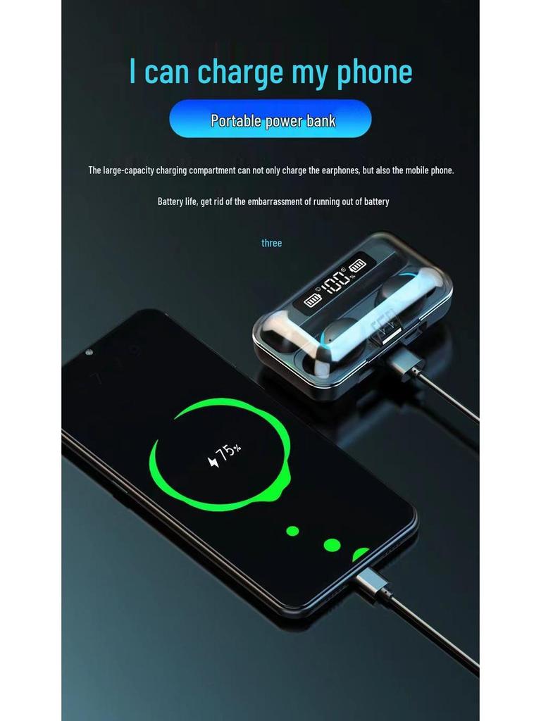 Cross-Border F9-5C Bluetooth Earbuds: Long Battery, Digital Display, Large Capacity, Sports In-Ear Design, Noise Cancelling.