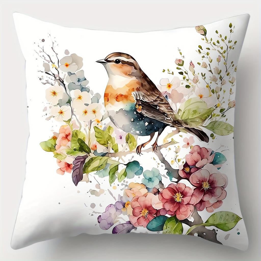 Vibrant Bird Floral Pillow Covers Soft Polyester Single Side Print Decorative Cushion Covers For Sofa Living Room Bedroom Decor