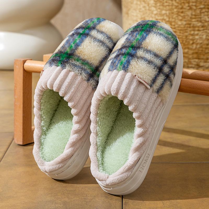 Cotton slippers autumn and winter couple thick-soled velvet wear-resistant home dormitory thermal shoes