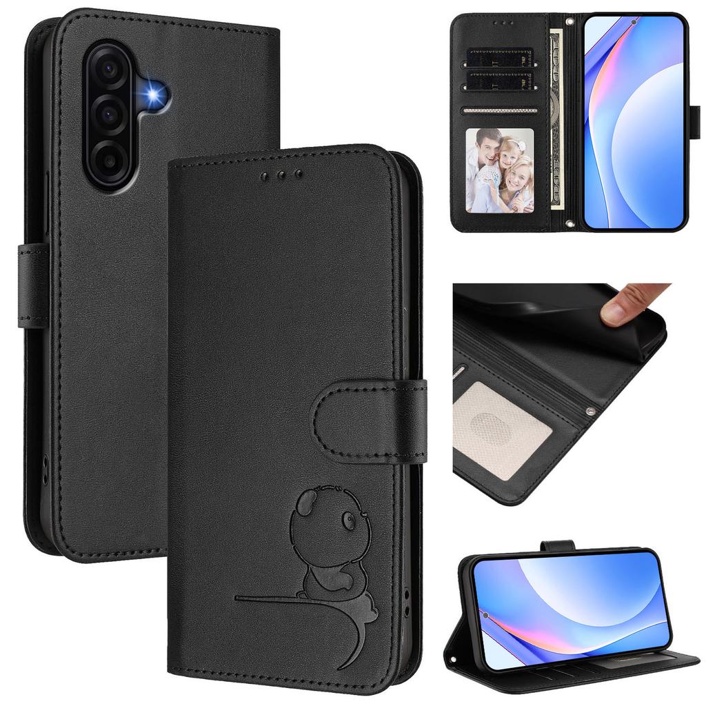 For Samsung Galaxy A37 5G Case Panda Imprint RFID Blocking Wallet Leather Phone Cover with Wrist Strap