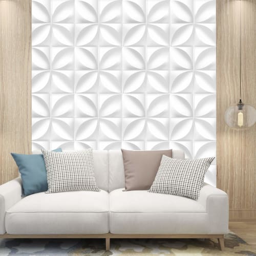 TroyStudio Acoustic Diffusion Panels - Set of 4 Acoustic Panels, 3D Wall Panels 30cm x 30cm x 2.5cm (White, Wood Leaf Pattern)