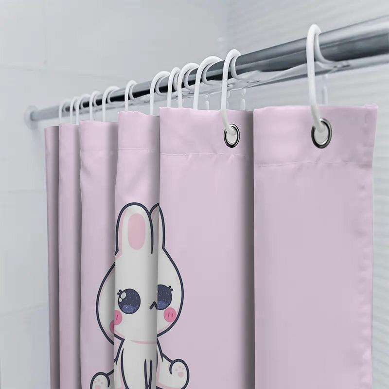 Cute Rabbit Shower Curtain Bathroom Decor Farmhouse Easter Bunny Washable Fabric Liner Set For Kids Room