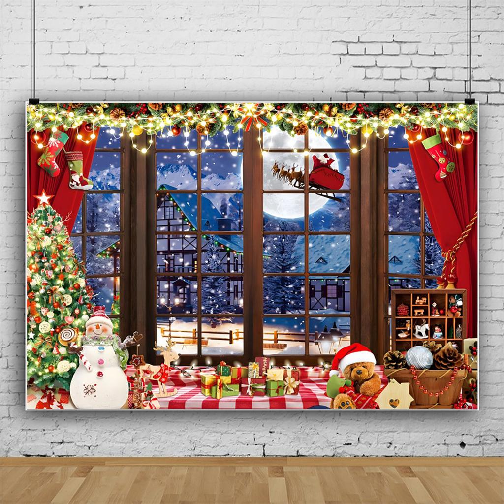 Christmas Photography Decor Backdrop Winter Snow Xams Tree Candy Gifts Snowman Santa Claus Family Party Photo Background Props