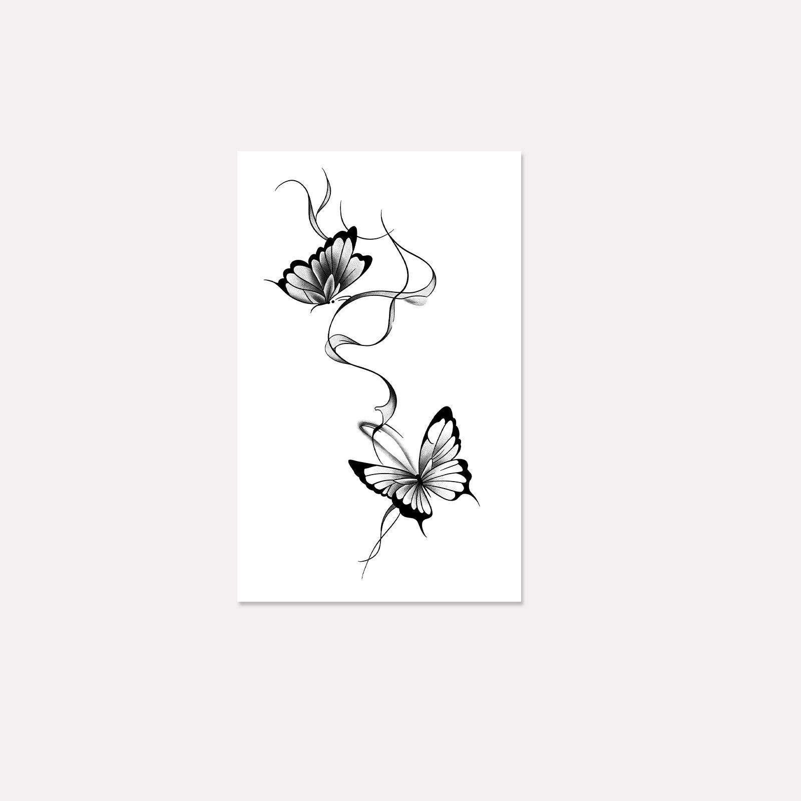 

Black Double Butterfly Waist And Abdomen Tattoo Patch Waterproof And Long-Lasting Women S Side Waist High-End Simulation Tattoo 12*19