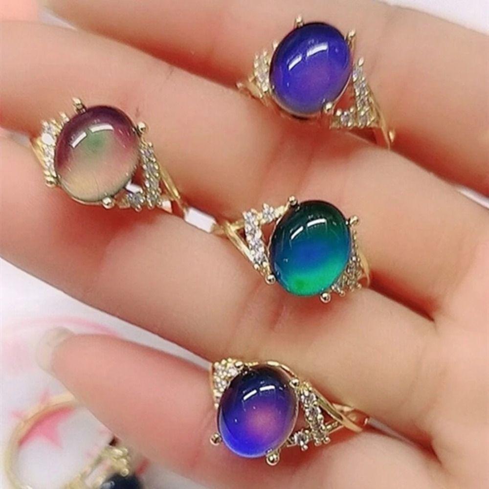 Moon Stone Retro Adjustable Mood Rings Oval Color Changing Mood Ring Changing Color Ring Couples