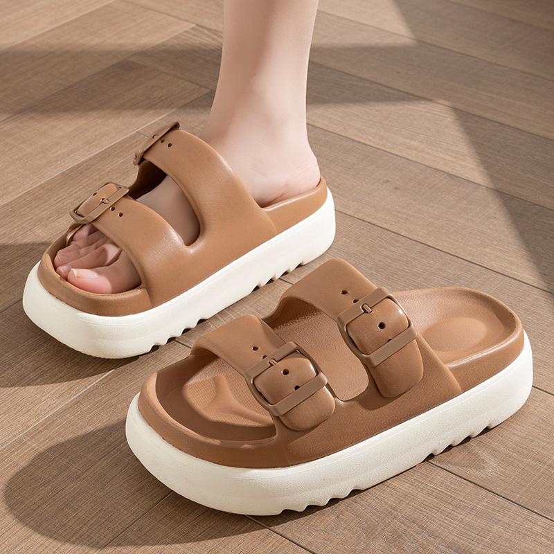 Fashion Buckle Thick Platform Slippers Women Home Soft Sole Eva Cloud Slides Sandals Woman 2024 Summer Non Slip Beach Flip Flops