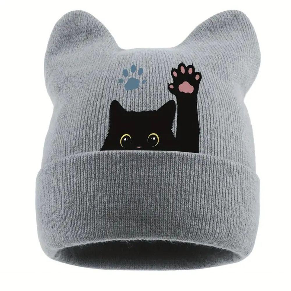 Stretchable Winter Knit Hat Knit Pullover Hat New Cat Ear Beanie Hat  Spring Autumn Winter