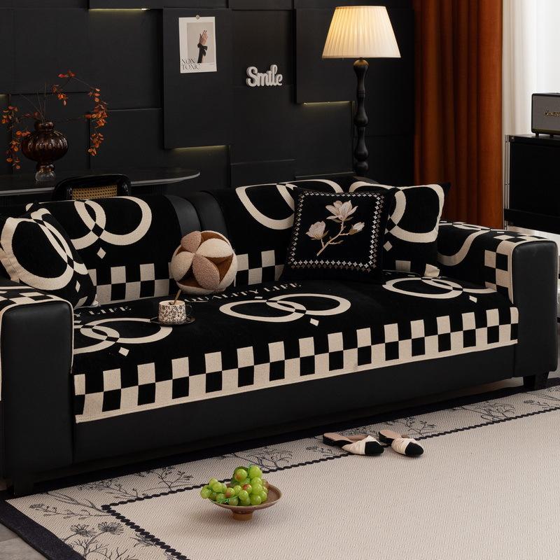 Straight Row Sofa Cushion  New Four-Season Universal Light Luxury High-End Sofa Cover Cloth Towel Non-Slip Leather Sofa Seat Cushion