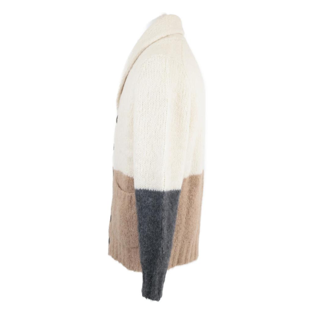 Brunello Cucinelli [Excellent Condition/Domestic Authentic] Cashmere/Silk/Alpaca Blend Shawl Collar Knit Cardigan/ Tops 44 Ivory/Beige/GrayUsed