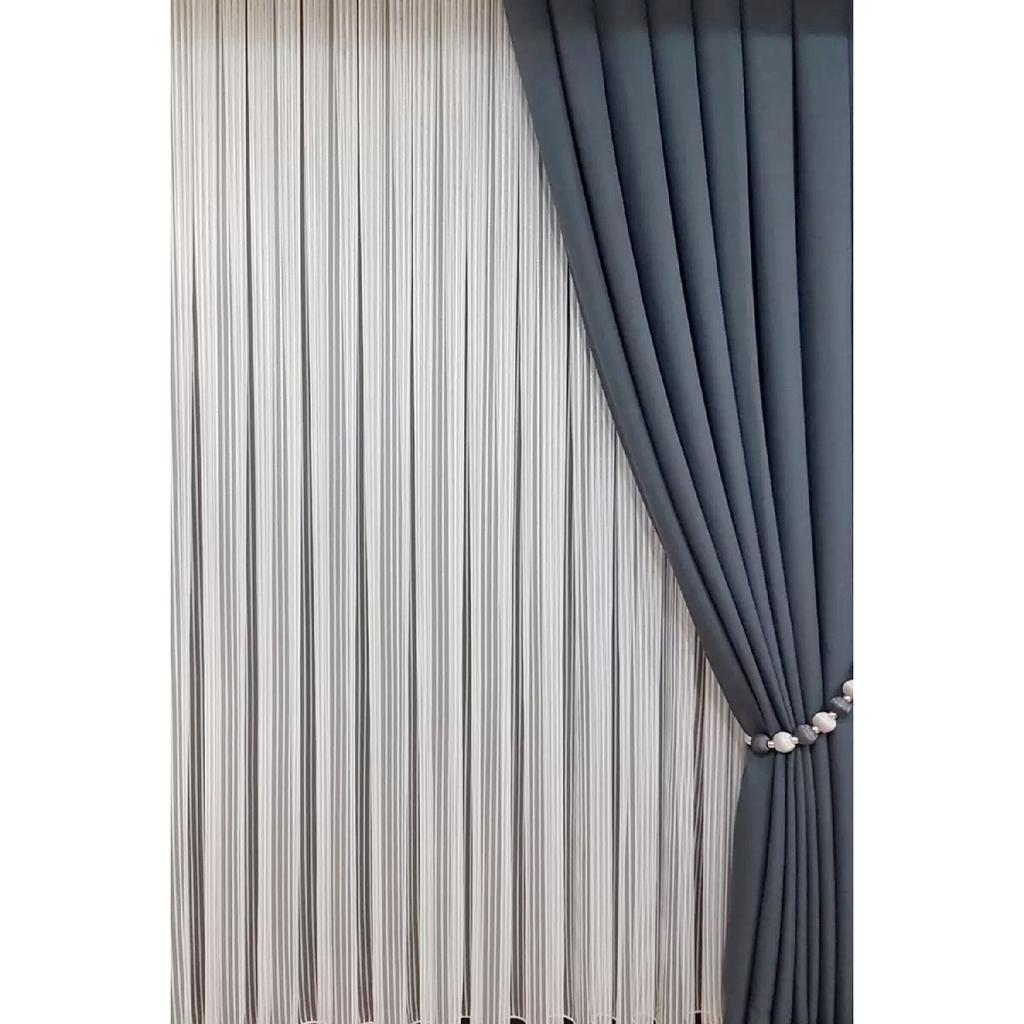 Striped Tulle Curtain, 1/3 Tight Pleated, Does Not Wrinkle, Does Not Require Ironing - Extra Weight