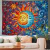 Sun and Moon Tapestry Boho Hippie Orange Red Blue Floral Tapestry for Bedroom Aesthetic Abstract Plant Flowers Small Tapestries