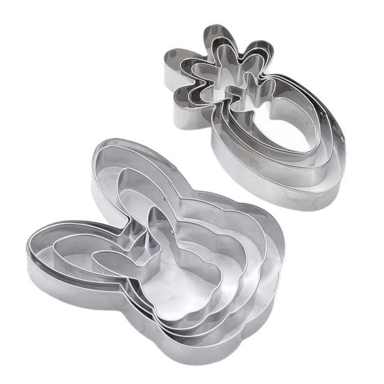4Pcs/Set Cake Mold Rabbit Carrot Design Cookie Cutter Set Stainless Steel 430 Non-Stick Fondant Biscuit Mold
