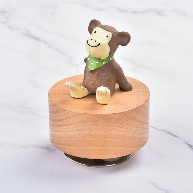 Hölzerne Spieluhr mit rotierender kleiner Tierfigur Mechanisches Musikalisches Ornament für Heimdekoration und ein einzigartiges Geschenk