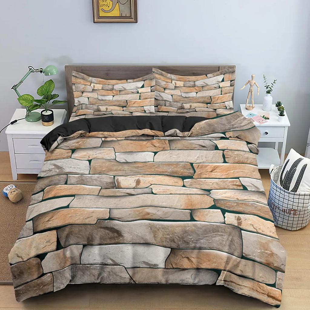 Stone Pattern 3D Bricks Wall Print Duvet Cover Zen Stone Polyester Quilt Cover Stone Natural Scenery Theme Bedroom Decorations