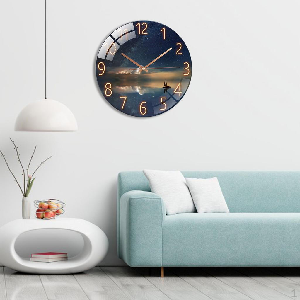 

12-дюймовые 30-сантиметровые настенные часы, крупные цифры и стрелки, бесшумный кварцевый механизм для офиса, класса, гостиной Seascape Reflection
