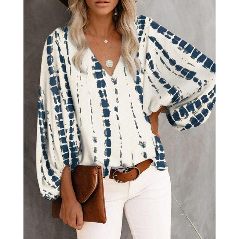 

New V-Neck Printed Loose Long Sleeve TOPV Collar Print Loose Long Sleeve Top white XXXL